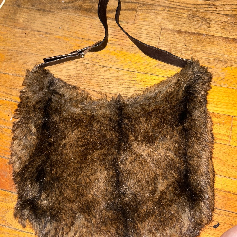 Calvin Klein Brown Faux Fur Shoulder Bag